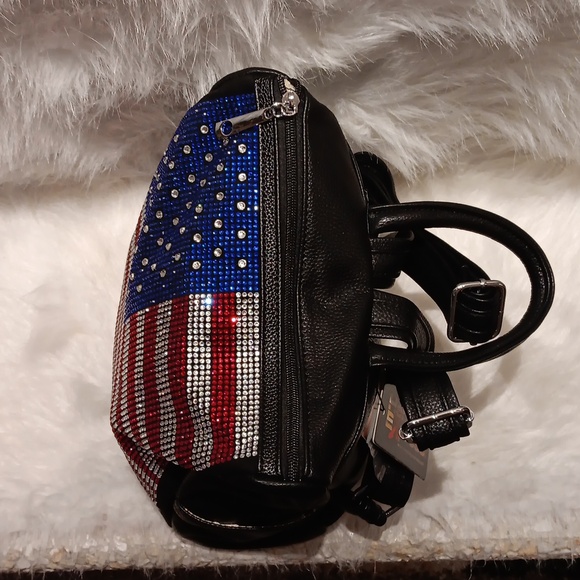 RED WHITE AND BLUE FLAG DESIGN SPARKLING RHINESTONE BACKPACK - Picture 5 of 9